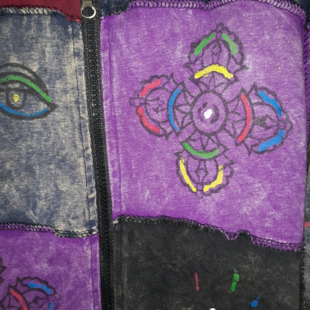 Patchwork Light Jacket With Hoodie Size Large Can… - image 3